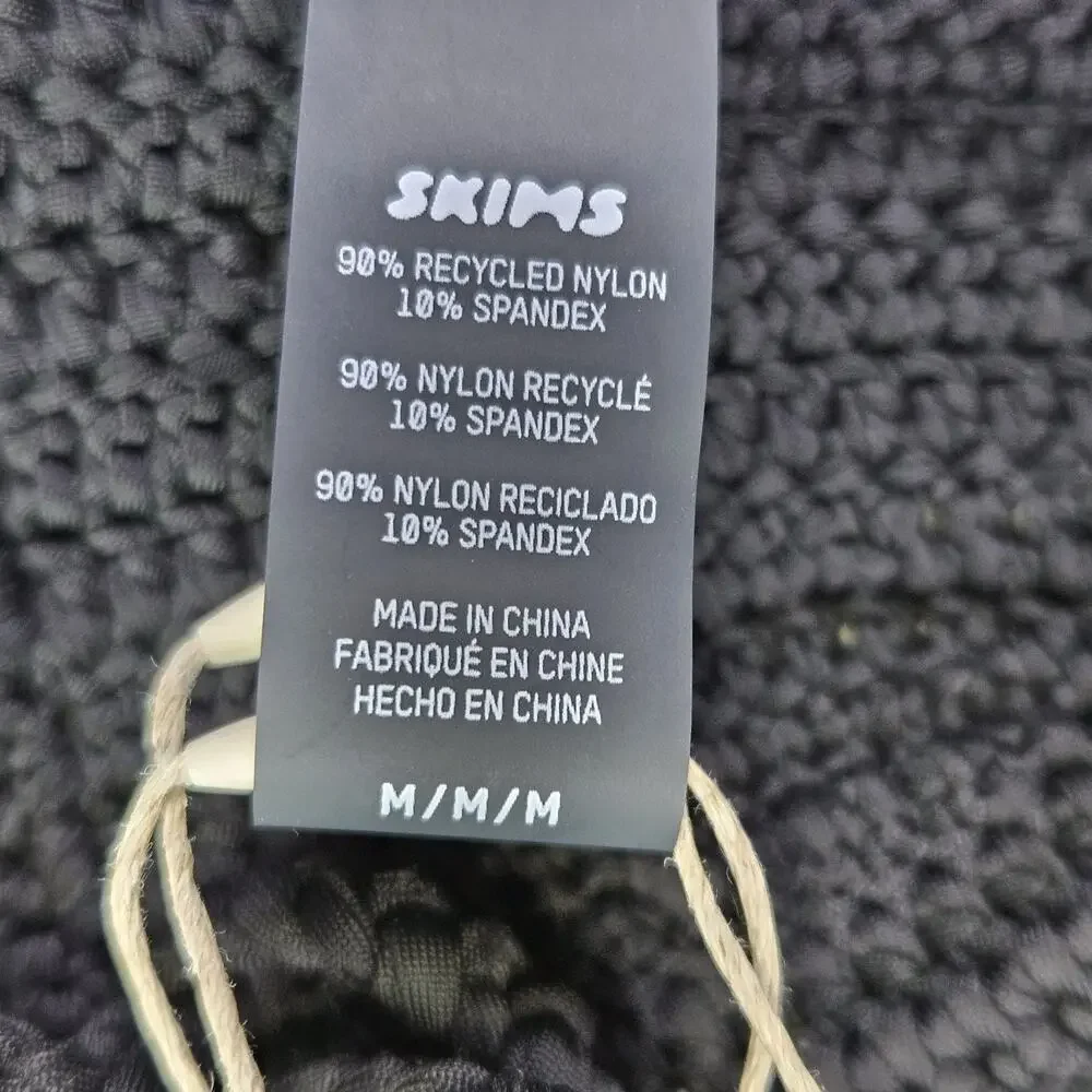 Skims Crochet Swim Triangle Bikini Top M Black Onyx Knit String Boho Beach NWT